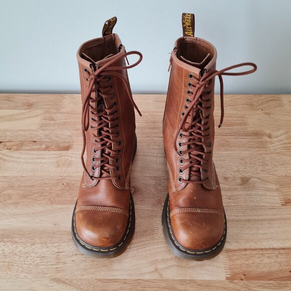 Dr Martens Miranda Lace Up Cognac Brown Combat Boots Vintage Y2K Leather US 10 - Picture 2 of 9
